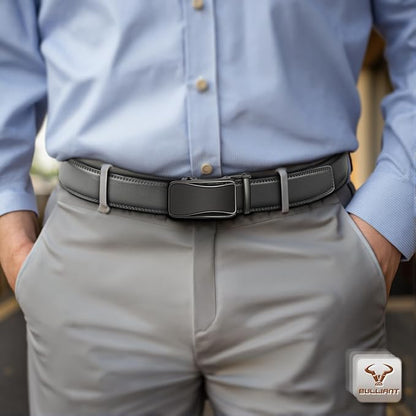 BULLIANT Mens Ratchet Belt,Leather Adjustable Slide Belt For Gift Mens Dress Casual 1 3/8",Size Adjustable