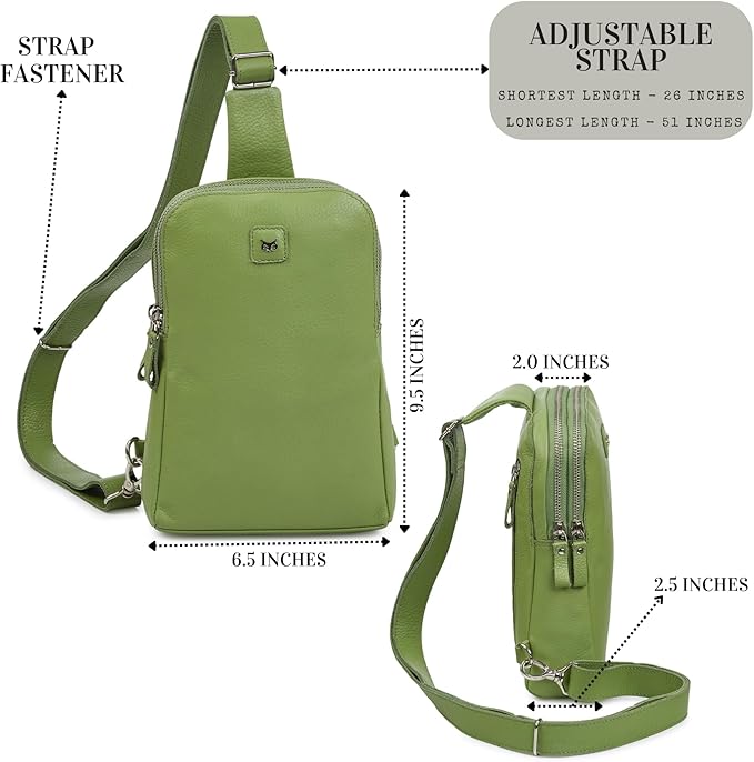 Leather Sling Bag for Women Genuine Crossbody Purse Small Trendy Cross Over Chest with Phone and Credit Card Slots (Sage Nappa)