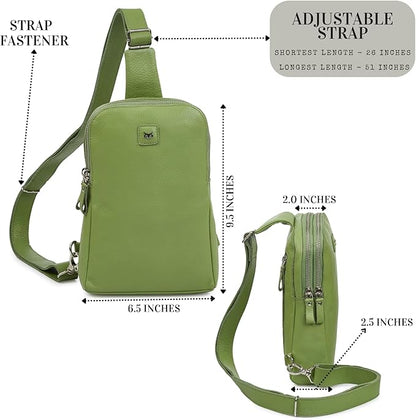 Leather Sling Bag for Women Genuine Crossbody Purse Small Trendy Cross Over Chest with Phone and Credit Card Slots (Sage Nappa)