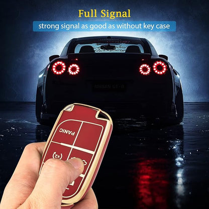 XIYANG TRADE for Jeep Key Fob Cover with Keychain, Soft TPU Key Case Shell Full Protection Suitable for Jeep Grand Cherokee Renegade Compass Durango Charger Dodge Challenger (Red)