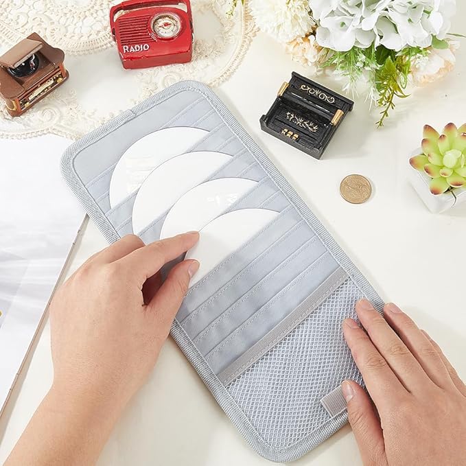 CREATCABIN Gray Sun Visor CD Case Holder for Car Vehicle Visor Storage Organizer with 12 DVD Storage Sleeves 1 Mesh Pocket 1 Pen Holder and Elastic Strap Multi-Function Sun Organizer 12.6x6Inch