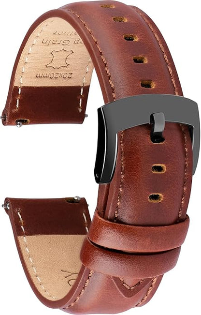 OTTOODY Leather Watch Bands Quick Release, Elegant Top Grain Leather Watch Straps for Men & Women, Choice of Color & Width - 18mm, 19mm, 20mm, 21mm or 22mm Wristbands Bracelet for Watch & Smartwatch