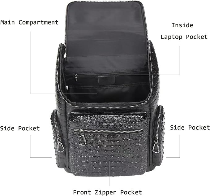 boshiho Real Leather Laptop Backpack Fashion Travel Bag Daypack for Men (L - Metal Zipper Pull)