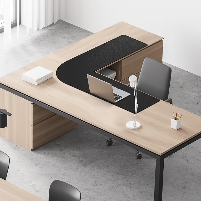 MAIDERN (43.3” + 43.3”) x 13” L Shaped Corner Desk Mat, Cork & Leather Dual Sided Desk Pad for Gaming Computer Office Home (Black) …