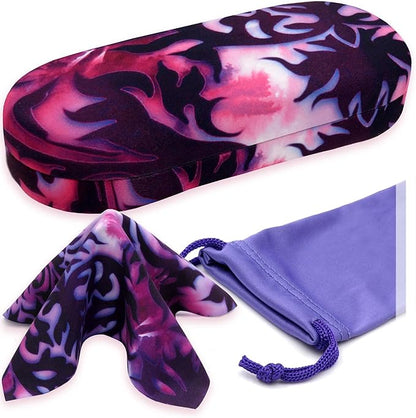 MyEyeglassCase Hard Shell Glasses case, Medium Eyeglasses Holder, Easy Open Lip for Men Women, Portable Sleeve Pouch & Cloth