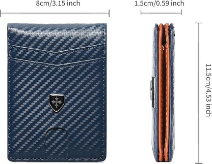 Mens Wallet Leather Credit Card Holder Slim Bifold RFID Blocking Front Pockets Minimalist Wallets for Men with ID Window