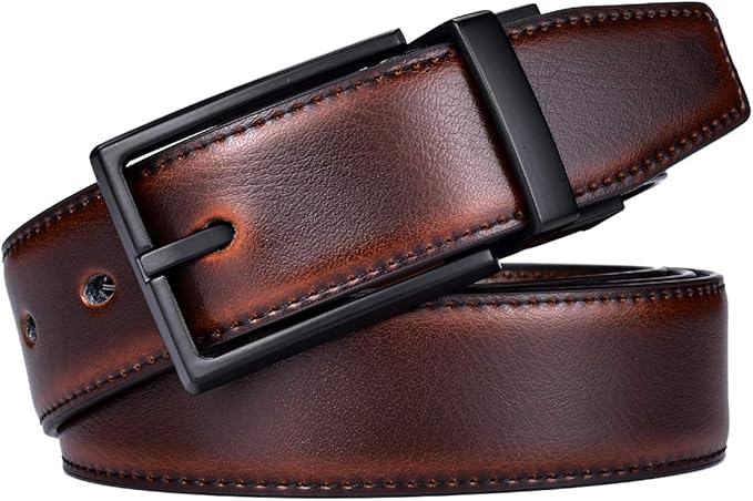beltox fine Men's Dress Belt Leather Reversible 1.25" Wide Rotated Buckle Gift Box