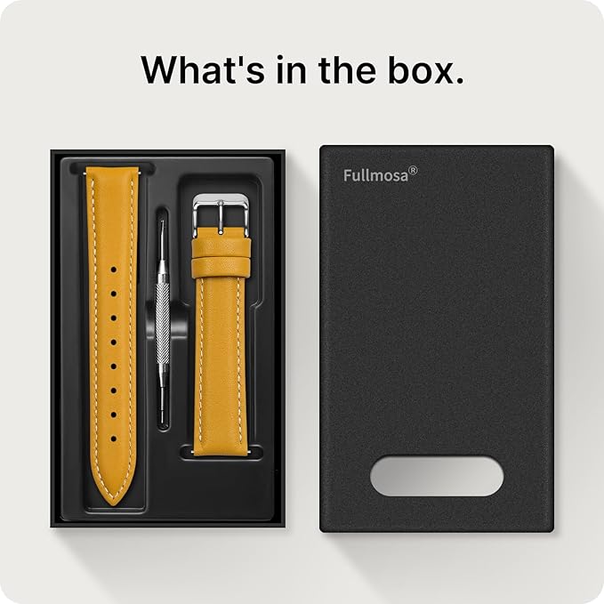 Fullmosa Watch Straps 20mm, Axus Series Leather Strap Replacement Watch Strap with Stainless Steel Metal Clasp for Men Women 14/16/18/20/22/24mm, Yellow 20mm