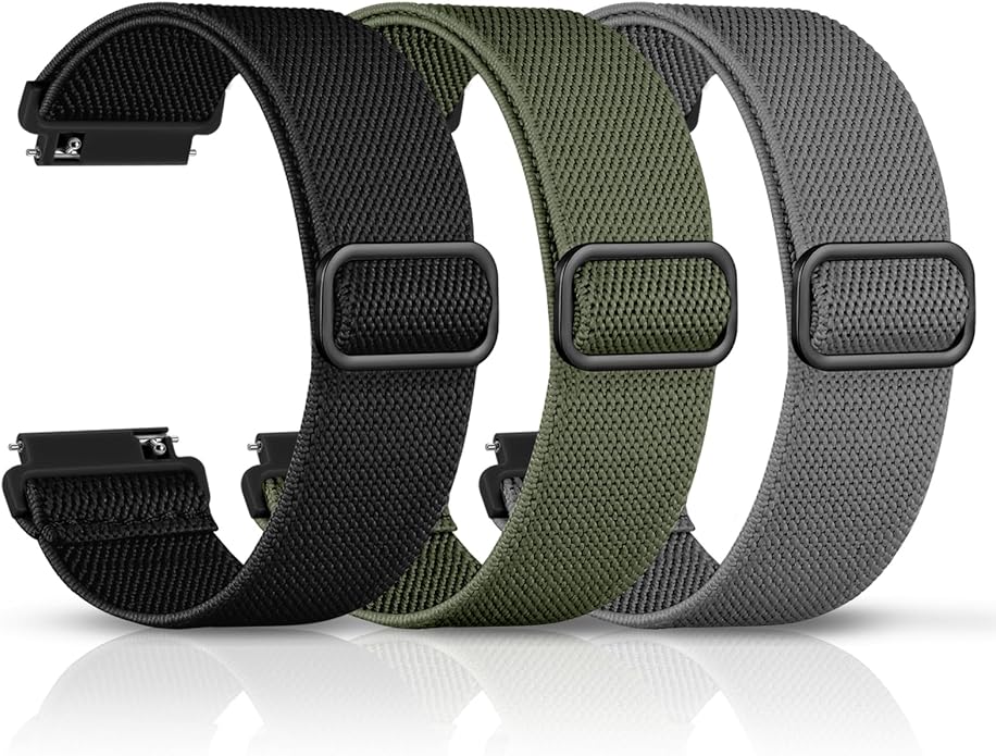 DaQin 3 Pack Nylon Watch Bands Compatible with 16mm 18mm 20mm 22mm Quick Release Watch Band, Adjustable Soft Stretchy Solo Loop Strap Elastic Braided Relacement Wristband for Men Women