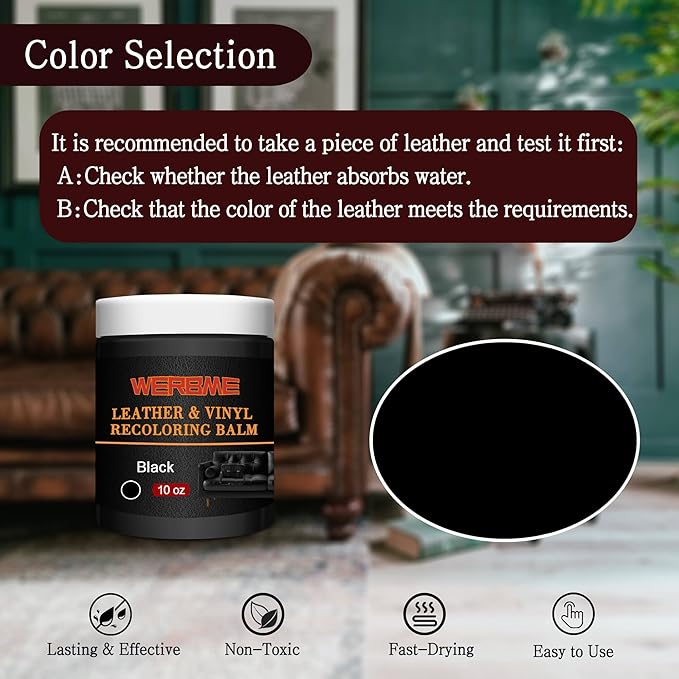 Leather Recoloring Balm & Color Restorer - 10OZ Multipurpose Dye & Paint for Faded Leather Couches, Car Seats, Shoes | Fix Scratches on Clothing, Furniture & Accessories(Black)