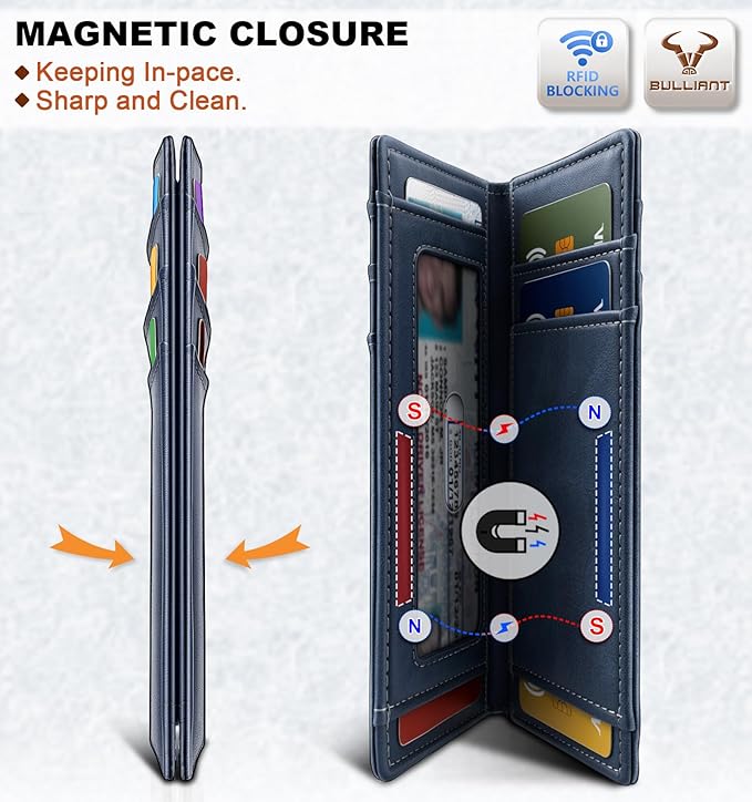 BULLIANT Slim Wallet For Men 12Cards,Magnetic Flip Build-in Money Clip Airtag Compatible-RFID Blocking
