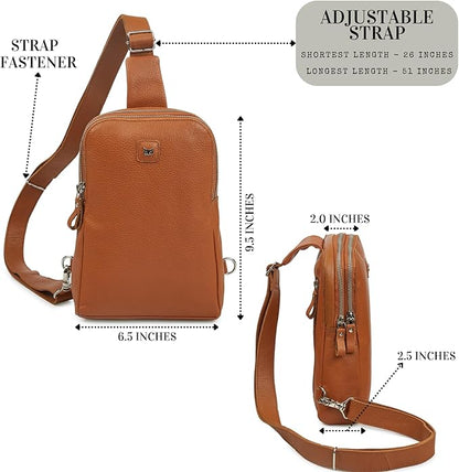 Leather Sling Bag for Women Genuine Crossbody Purse Small Trendy Cross Over Chest with Phone and Credit Card Slots (Cognac Nappa)