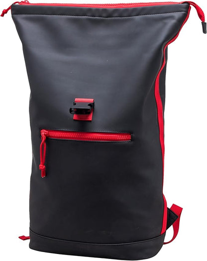 X RAY Roll Top Laptop Backpack for Men Women, PU Leather Expandable Roll Up Backpack Capacity Adjustable 22L & Fits 15.6" Laptop, Black/Red