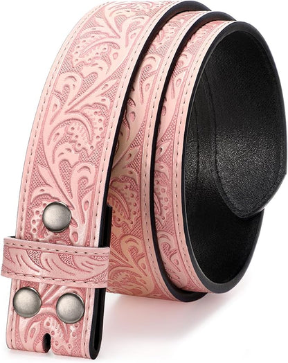 TRIWORKS Western Belt Strap for Men without Buckle 1.5" Wide Floral Engraved Embossed Leather Belt Strap
