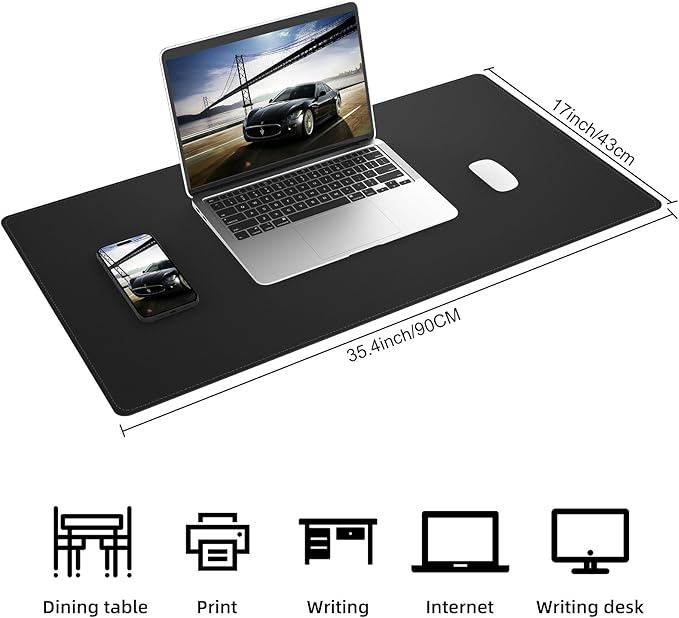 AFIING Dual-Sided Cork Desk Pad, PU Leather Desk Mat Protector, Waterproof Large Mouse Pad for Office Desk, Non-Slip Writing Surface for Home & Office (35" x 17", Black)