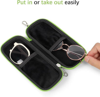 Double Eyeglasses Case Hard Shell Dual Sunglasses Organizer with Zipper Closure Travel Eyewear Storage for Vehicle