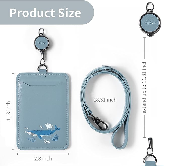 EKAX ID Badge Holder with Adjustable Lanyard & Retractable Badge Reel Clip, Double-Sided Card Holder for Office, Bus Pass, Student, Nurse, Police, Teacher-Slumber Whale