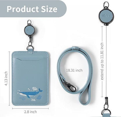 EKAX ID Badge Holder with Adjustable Lanyard & Retractable Badge Reel Clip, Double-Sided Card Holder for Office, Bus Pass, Student, Nurse, Police, Teacher-Slumber Whale