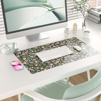 Colorful Star Large Mouse Pad, PU Leather Waterproof Desk Mat, Computer Gaming Mouse Pad, XXL Extended Mousepad Non Slip Desk Pad for School Office Home 23.6" x 13.8" - Ditsy Floral Print