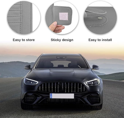 Dickno Small Leather Car Sun Visor Organizer, Multifunctional Auto Visor Document Holder with Sunglasses Clip, Universal Car Interior Organizer for Drving License, Card, Pen (Gray)