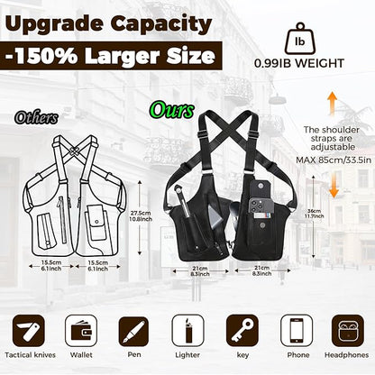 ECGER Large Double Shoulder Armpit Bag - Underarm Holster for Men, Anti-Theft Concealed Crossbody Wallet|phone Pouch for Outdoor Travel Cycling Work, Premium PU Leather (Brown Armpit Bag)