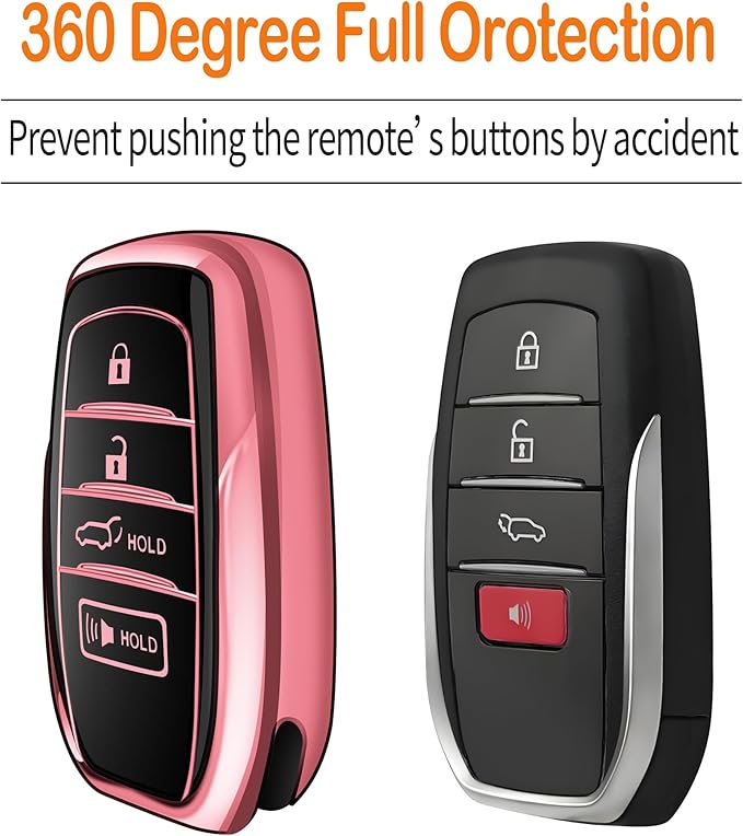 Sindeda for Toyota Key Fob Cover with Metal Keychain & Leather Strap for 2025-2026 Camry 4 Runner 2019-2026 Venza, Land Cruiser,2023-2026 Tacoma Grand Highlander,Corolla,bZ4X,4-5 Buttons(Pink)