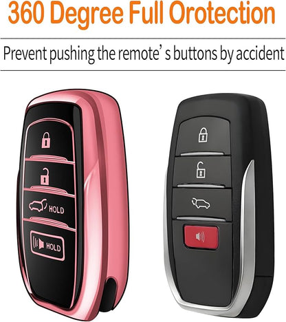 Sindeda for Toyota Key Fob Cover with Metal Keychain & Leather Strap for 2025-2026 Camry 4 Runner 2019-2026 Venza, Land Cruiser,2023-2026 Tacoma Grand Highlander,Corolla,bZ4X,4-5 Buttons(Pink)
