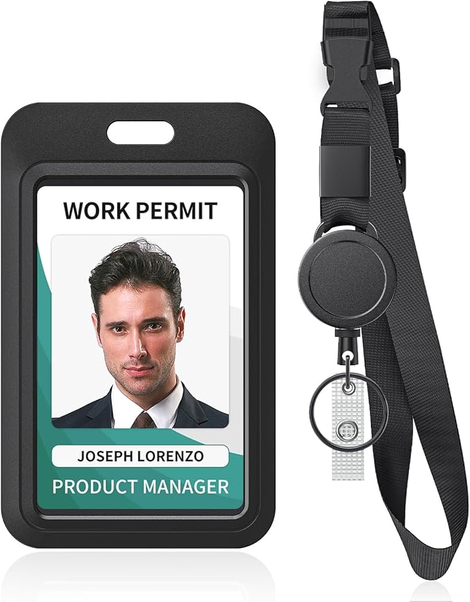 Uniclife Retractable Adjustable Lanyard Heavy Duty Neck Lanyard with Retractable Badge Reel Quick-Release Buckle and Adjustable Length Strong Wide Nylon Strap with Sliding ID Badge Holder
