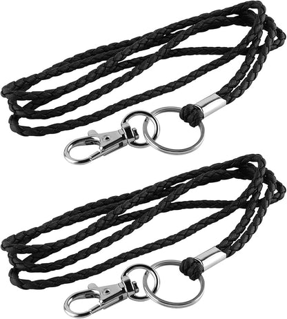 PLENTY Braided Leather Lanyard, 2PCS Handmade Strong Office Long Neck Strap with Clasp and Keychain for ID Badge and Keys