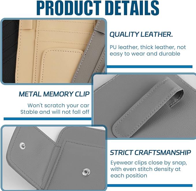 Car Sun Visor Organizer, Multi Pocket Small Vehicle Document Holder for Card Pen, Sunglasses Holder, Auto Interior Accessories Pocket Organizer for Car Truck SUV (Gray)