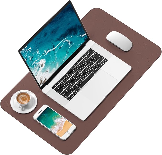Hsurbtra Desk Pad, 23.6" x 13.8" PU Leather Desk Mat, M Extended Mouse Pad, Waterproof Desktop Blotter Protector, Non-Slip Ultra Thin Small Laptop Keyboard Writing Mat for Office Home, Dark Oak
