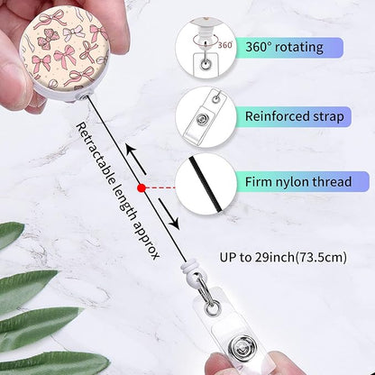 2 Pack Badge Reels Holder Retractable with ID Clip for Nurse Name Tag Card Nursing for Doctor Teacher Student Employee Office Medical Work (Cute Ribbon Bows)