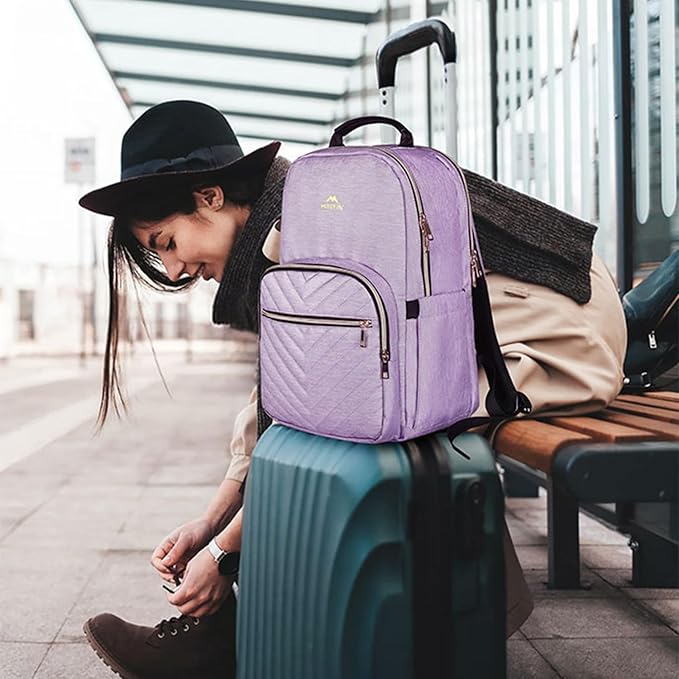 MATEIN 17 Inch Laptop Backpack, Womens Travel Laptop Backpack, Large Water Resistant College Teacher Nurse Work Bag Lightweight Daypack Computer Bagpack, Light Purple
