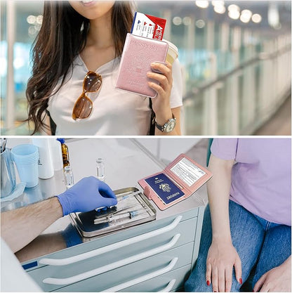 RSAquar Passport and Vaccine Card Holder Combo, Passport Holder Cover Wallet, Leather Card Case Travel Accessories with RFID Blocking for Women and Men, Rose Gold