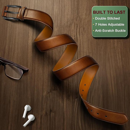KEMISANT Men Belt-Genuine Leather Belt for Men Dress Casual Golf Jeans 1 3/8"