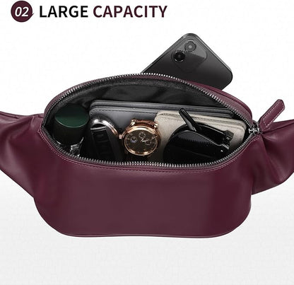 Faux Leather Belt Bag for Men, Crossbody Sling Bag with Adjustable Strap, Back Zipper Pocket, Large Capacity Waist Pack for Travel, Work, Every, Purple