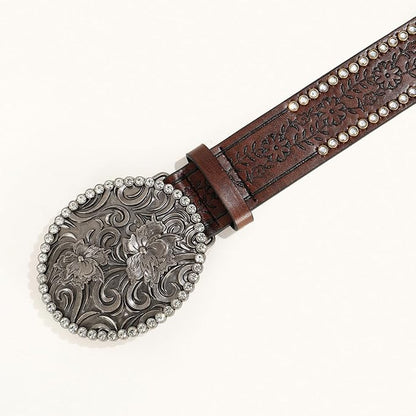 INOGIH Adjustable-Vintage-Western-Cowboy-Belt Women Men - Cowboy-Style Engraved-Buckle Belt for Jeans Pants Dresses