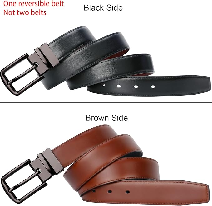 Lavemi Mens Belt Reversible 100% Italian Leather Dress Casual,One Reverse for 2 Colors,Trim to Fit