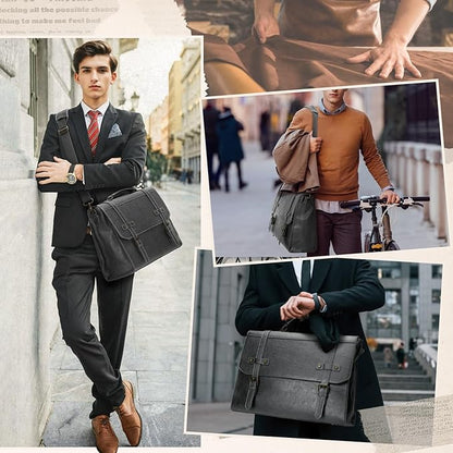 RAINSMORE Mens Messenger Bag 17 Inch Waterproof Vintage Leather Laptop Briefcase Large Laptop Bag Satchel Bag Computer Shoulder Bag for Office Business Travel College,Brown