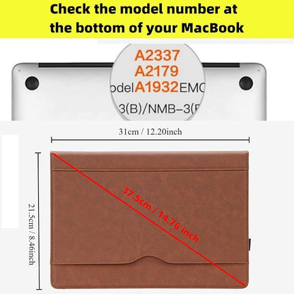 TYTX Compatible with MacBook Air 13 Inch Leather Case, for Model A2337 M1 A2179 A1932 2018-2021 Retina Display Touch ID, PU Leather Laptop Case with Pocket for Papers and Pen Holder, Dark Brown