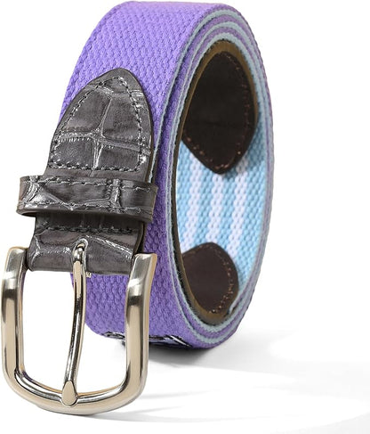 Mile High Life Golf Belts for Men, Canvas Belt with Genuine Leather Tips, Embroidered 2 Layer Web Belt with Pin Buckle