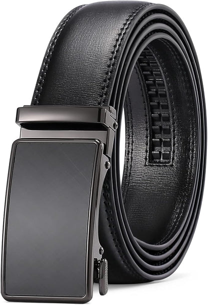 SENDEFN Men's Leather Belt Automatic Ratchet Buckle Slide Belt for Dress Casual Trim to Fit with Gift Box