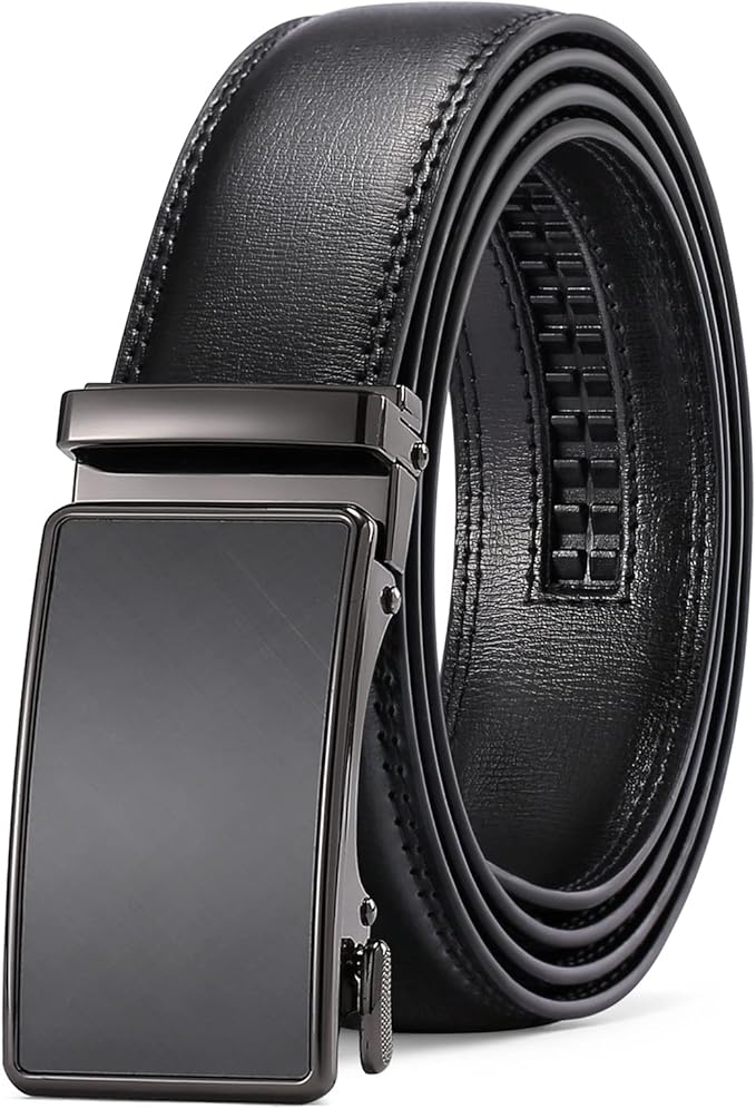 SENDEFN Men's Leather Belt Automatic Ratchet Buckle Slide Belt for Dress Casual Trim to Fit with Gift Box