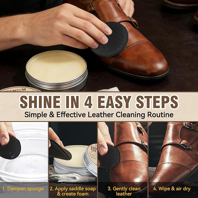 Saddle Soap for Leather with Sponge, All-Natural Leather Cleaner and Conditioner kit to Clean, Condition, Protect & Waterproof, Boots, Bags, Shoes, Furniture, Car & Jackets (4.23 oz)