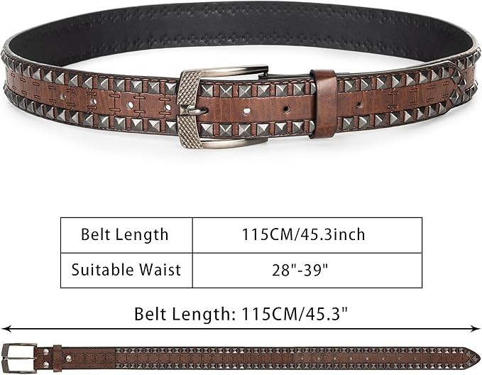 Mealah Vintage Western-Cowboy-Belt for Women Men - Carved Buckle PU Leather Waist Belts (for Waist 28"-38")