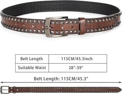 Mealah Vintage Western-Cowboy-Belt for Women Men - Carved Buckle PU Leather Waist Belts (for Waist 28"-38")