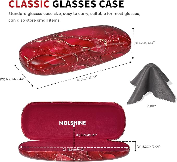 molshine Hard Shell PU Leather Glasses Case,Travel Portable Eyeglass Case for Men Women Girl Travel Study Work