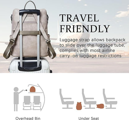 Shrrie Vegan Leather Laptop Backpack for Women 15.6 inch Work Backpack Fashion Travel Backpack Purse for Business College