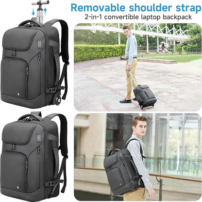 Rolling Backpack,17inch Laptop Backpack with Wheels,Water Resistant Carry on Luggage with USB C Ports, Wheeled Backpack Suitcase for Men Women Adults to Travel