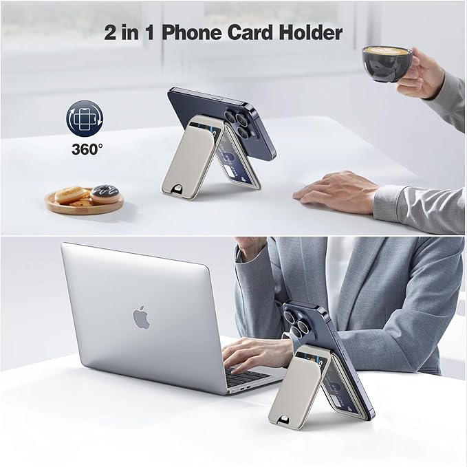 QYQBOON Mag-Safe Wallet Magnetic Wallet for iPhone Lightweight Magnetic Phone Wallet Stand Adjustable Leather Magnetic Card Holder for iPhone 16/15/14/13/12 Series, Size Not for iPhone Mini (Grey)